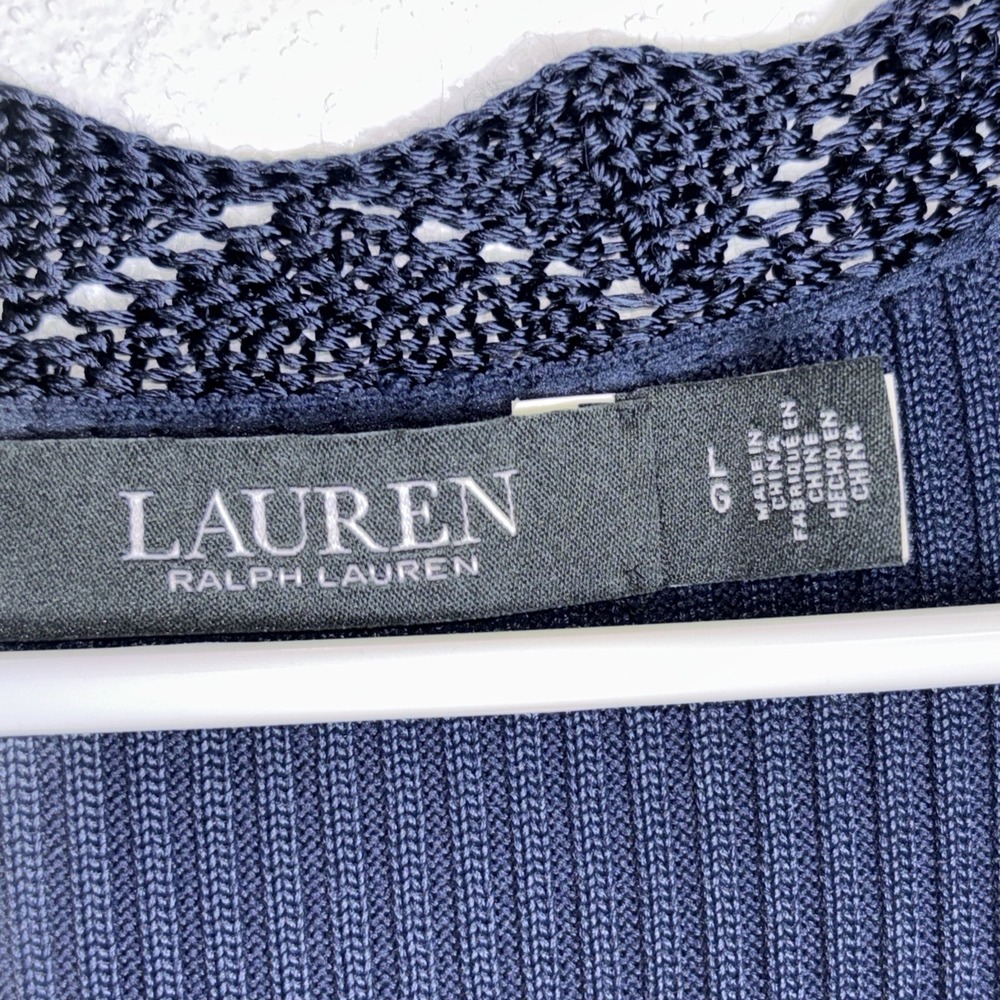 Lauren Ralph Lauren Women's‎ Lace-Trim Rib-Knit Dress Refined Navy Size L $225 - Picture 6 of 12